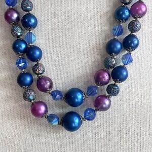 VENDOME Double Strand Necklace Glass & Lucite Chunky Vintage MCM 22" Colorful